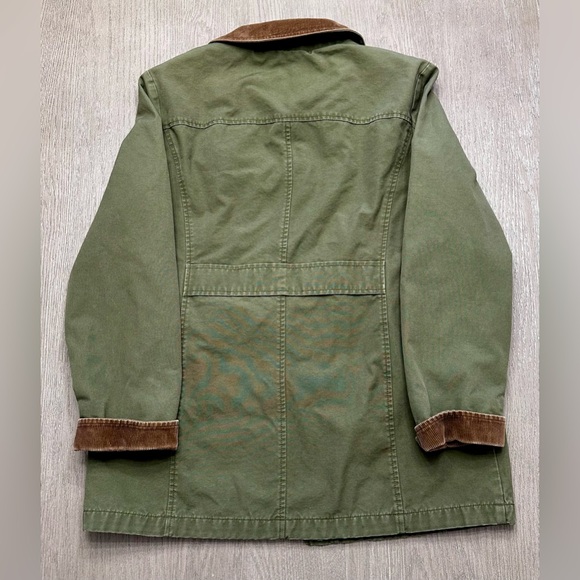 Vintage 90s L.L.Bean Womens Field Jacket Barn Coat Green Plaid Lined Corduroy M - Picture 7 of 9